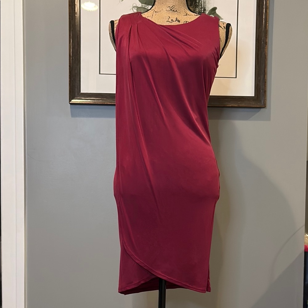 CoOp Barneys New York Burgundy Sleeveless Sheath Dress